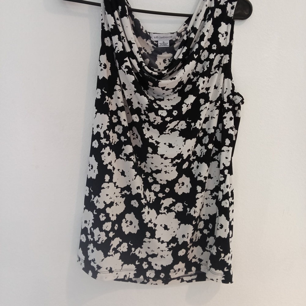 Liz Claiborne Black & White Floral Cowl Neck Camisole